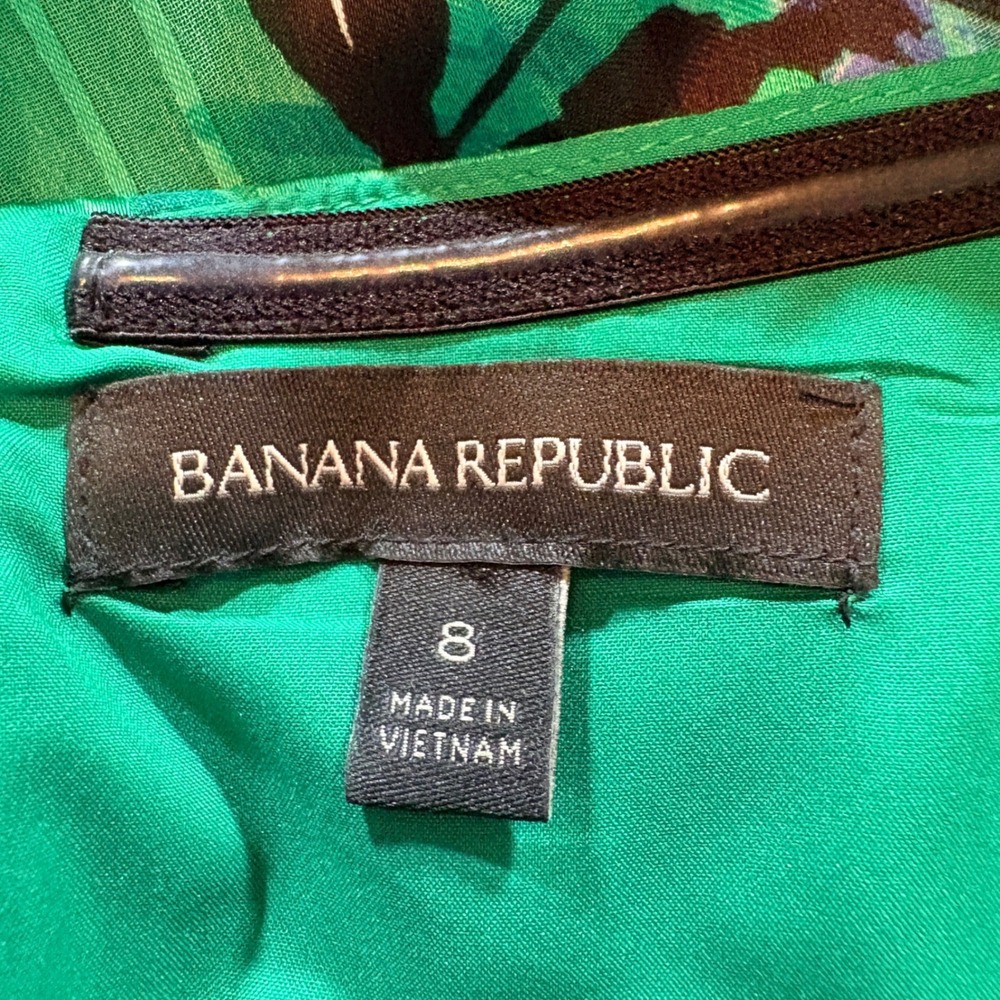Banana Republic Maxi Dress Womens 8 Green Floral Pleated Tiered Popover Gown - Picture 3 of 6